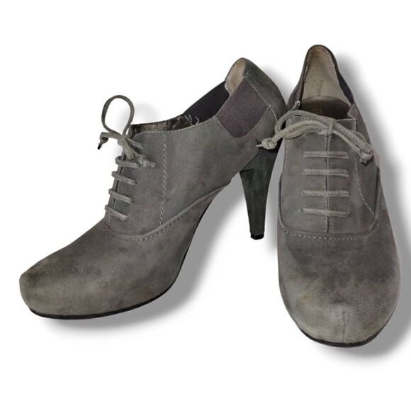 ME TOO Women's Gray Booties‎ Side Leather Laced Tie Stiletto Heels Size 8.5 - Picture 4 of 8